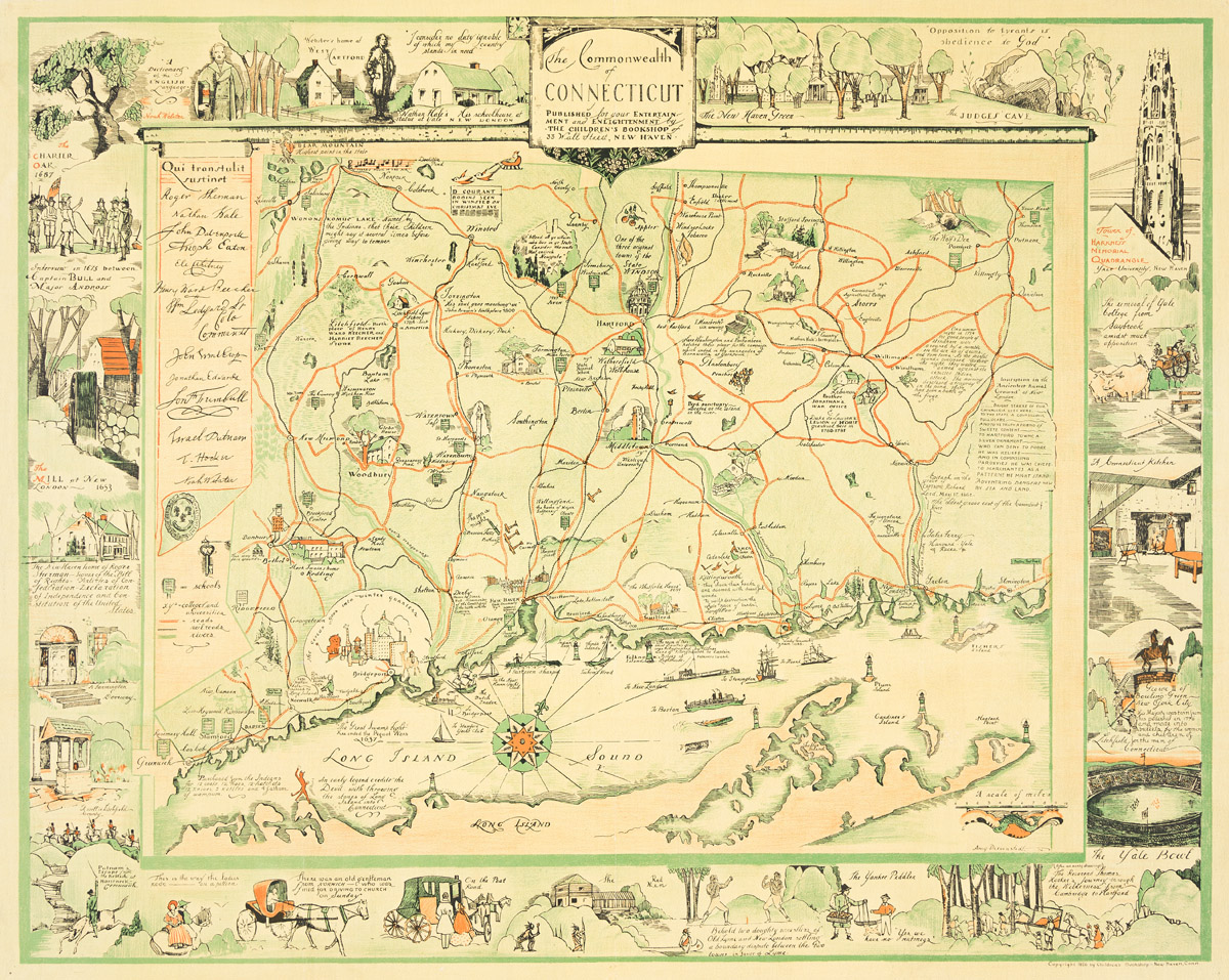 AMY DREVENSTEDT (1886-?).  THE COMMONWEALTH OF CONNECTICUT. 1926. 28x35¼ inches, 78x89½ cm. The Childrens Bookshop, New Haven.